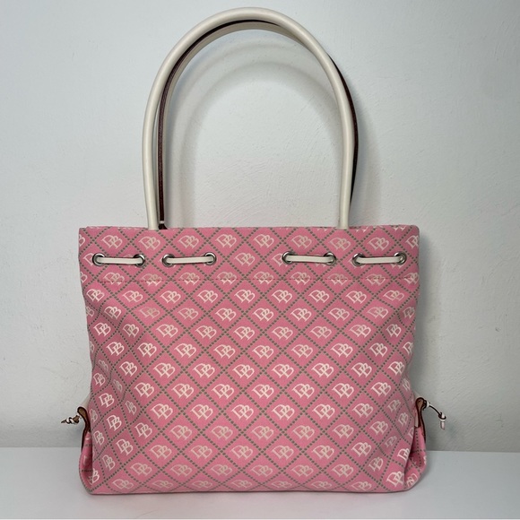 DOONEY & BOURKE Canvas Leather Tassel Tote Satchel RARE pink with white leather - Picture 2 of 16